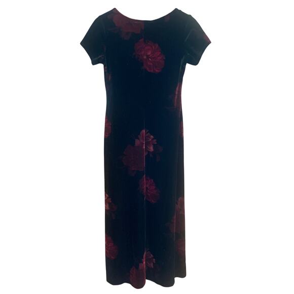 Vintage 90s Stretch Velvet Dress WHIMSIGOTH FAIRY GRUNGE Rose Print M Black - Picture 3 of 7